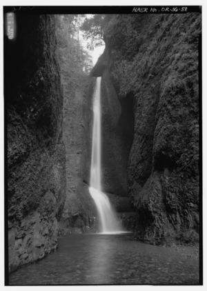 ONEONTA GORGE. VIEW TOWARD FALLS. - Historic Columbia River Highway, Troutdale, Multnomah County, OR HAER ORE,26-TROUT.V,1-58.tif