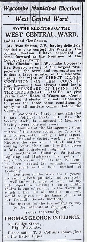 October 1932 election address of Tom Collings - High Wycombe Borough Council