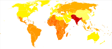 Periodontal disease world map - DALY - WHO2004