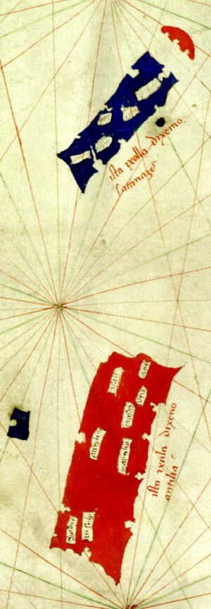 Pizzigano 1424 map (Antilia islands detail)