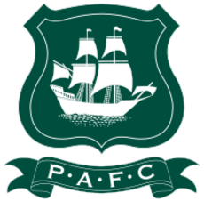 Plymouth Argyle's crest: The initials " underneath a shield featuring a ship called the Mayflower in full sail.