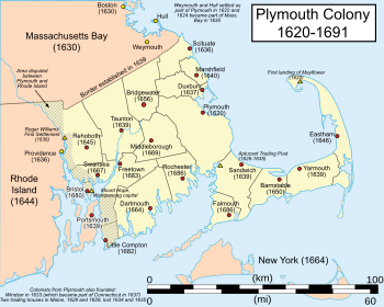 Map of Plymouth Colony showing town locations