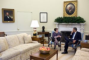 President Barack Obama meets with Solicitor General Elena Kagan in the Oval Office
