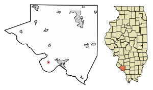 Location of Kaskaskia in Randolph County, Illinois.