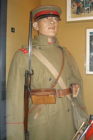 Senior private, infantry, Imperial Japanese army in field service dress as worn on the expedition to Kiaochow in 1914, in the London Imperial War Museum