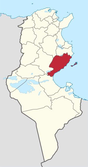 Map of Tunisia with Sfax highlighted