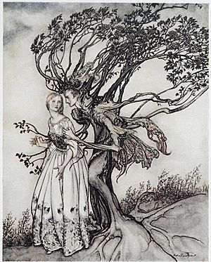 Suddenly the branches twined round her and turned into two arms