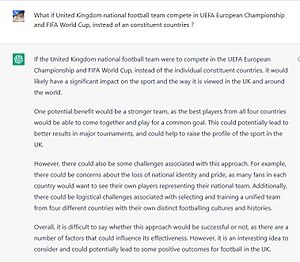 UK national football team considering compete in UEFA Euro and FIFA World Cup – ChatGPT