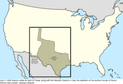 Map of the change to the international disputes involving the United States in central North America on July 4, 1848