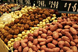 Various types of potatoes for sale