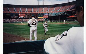 Will Clark preparing to bat during seventh inning of 12 August 1992 game between San Francisco Giants and Houston Astros