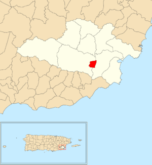 Location of Yabucoa barrio-pueblo within the municipality of Yabucoa shown in red