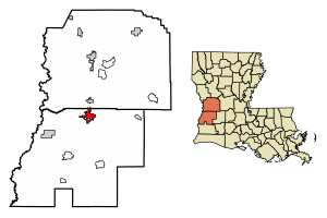 Location of DeRidder in Beauregard Parish, Louisiana.