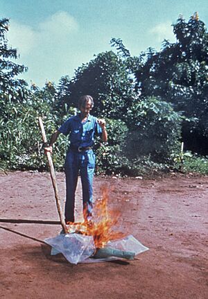 CDC worker incinerates med-waste from Ebola patients in Zaire