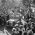 Cheering crowds greet British troops entering Brussels, 4 September 1944. BU483