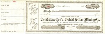 Consolidated Tombstone Gold and Silver Mining Co stock certificate