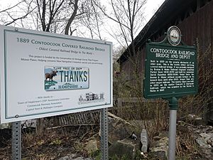 Contoocook Railroad Bridge staining project sign