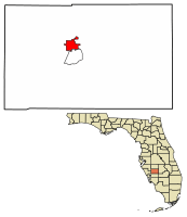 Location of Arcadia in DeSoto County, Florida....