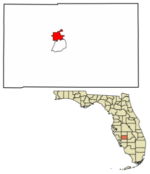 Location of Arcadia in DeSoto County, Florida....