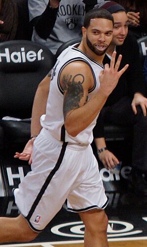 Deron Williams celebrates record 3-pointer (cropped)