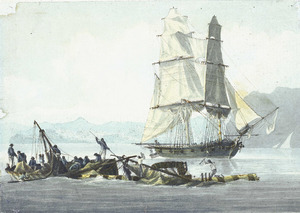 HMS sloop 'Speedy' falling in with the wreck of 'Queen Charlotte' March 21 1800 at Leghorn RMG PW7970f
