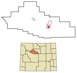 Location of Thermopolis in Hot Springs County, Wyoming.
