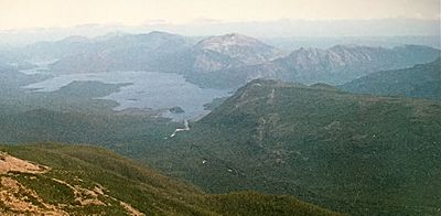 Lake Burbury and West Coast Range from air