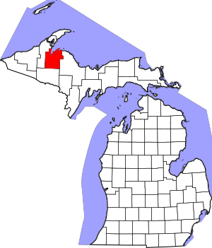 Map of Michigan highlighting Baraga County