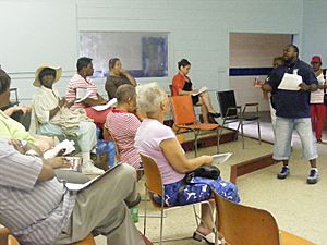Members of the Coldstream-Homestead-Montebello community corporation at their monthly meeting (July, 2009)