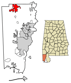 Location of Citronelle in Mobile County, Alabama.