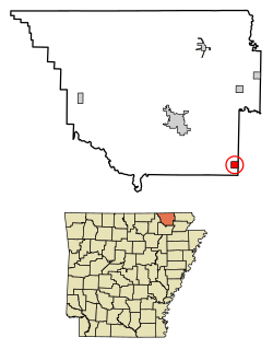 Location of O'Kean in Randolph County, Arkansas.