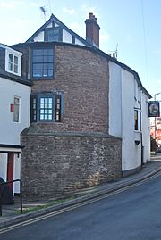 Rear of Nags Head Monmouth showing the stone work of Monmouth's Dixton Gate