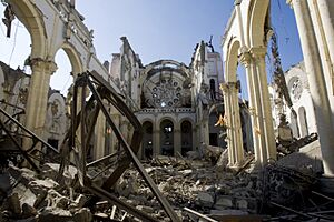 Rubbles of the cathedral after the earthquake that hit the Capital Port au Prince just before 5 pm on 12 January 2010