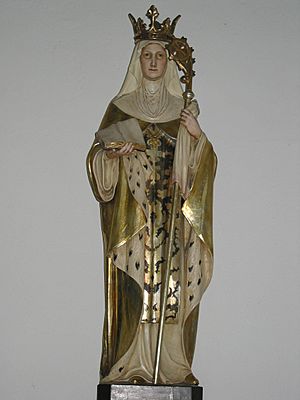 Statue of St. Etheldreda in the RC church in Ely, Cambridgeshire, UK