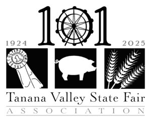 The 101 TVSFA logo, with the zero being a Ferris wheel, with three smaller boxes showing the silhouette of a ribbon, a pig and three strands of hay from left to right.