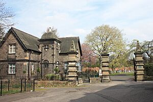 The main gates and gatehouse, Seafield Cemetery, Edinburgh