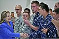 U.S. Secretary of State Hillary Rodham Clinton, left, greets Service members after her speech at Andersen Air Force Base, Guam 101029-N-QE566-002