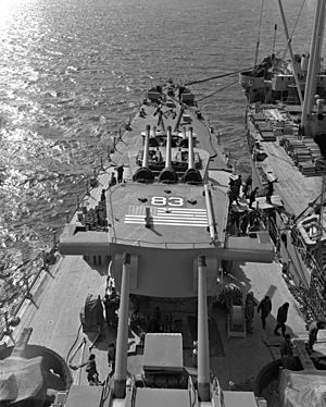 USS Manchester (CL-83) alongside AE-16 1951