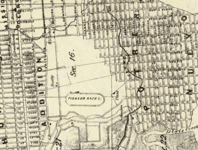 1861 Map of San Francisco, showing Pioneer Race Course
