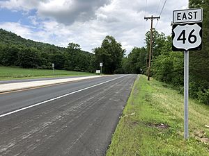 2018-06-28 14 19 06 View east along U.S. Route 46 just east of the Pequest Hatchery in Liberty Township, Warren County, New Jersey
