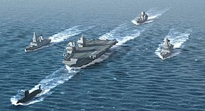 A computer graphic of the Queen Elizabeth carrier and carrier group