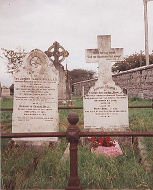 Arthur Bell Nicholls'tombstone in Banagher (right)