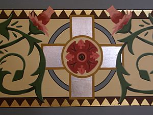 Basilica of Saint Francis Xavier (Dyersville, Iowa), interior, detail of flower pattern on walls 2