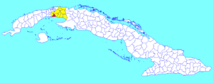 Batabanó municipality (red) within  Mayabeque Province (yellow) and Cuba