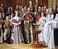 Queen Victoria and her family assembled in St George's Chapel, Windsor, for the baptism of her eldest son