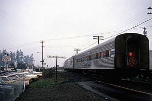 Coast Starlight passing East Milwaukie station, 1980