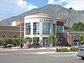 Front of public library in Springville, Utah, Jun 15