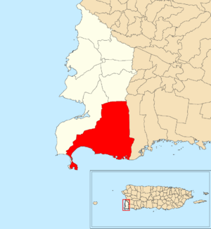 Location of Llanos Costa within the municipality of Cabo Rojo shown in red