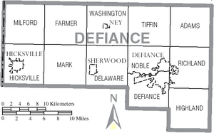 Map of Defiance County Ohio With Municipal and Township Labels