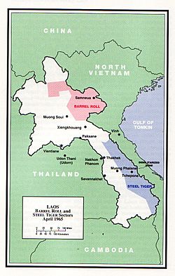 Map of Laos showing area of operations for Barrel Roll and Steel Tiger